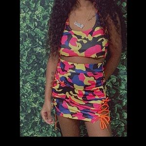 Colorful Camo Two Piece Skirt Set